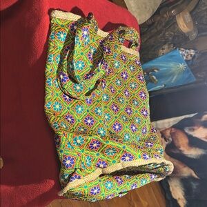 KARMA HIGHWAY Tote bucket huge Bag in Green and Purple red yellow gold,